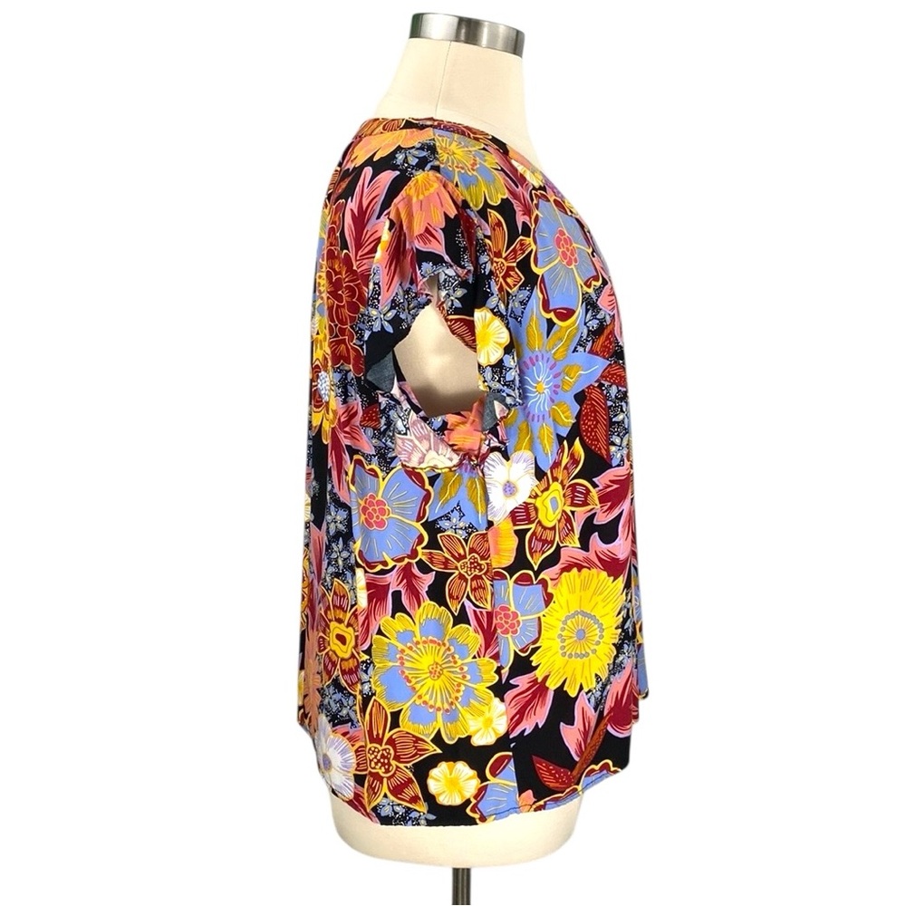 Rachel Rachel Roy Floral Hawaiian Tropical Print Flutter Sleeve V-Neck Blouse - Picture 4 of 16